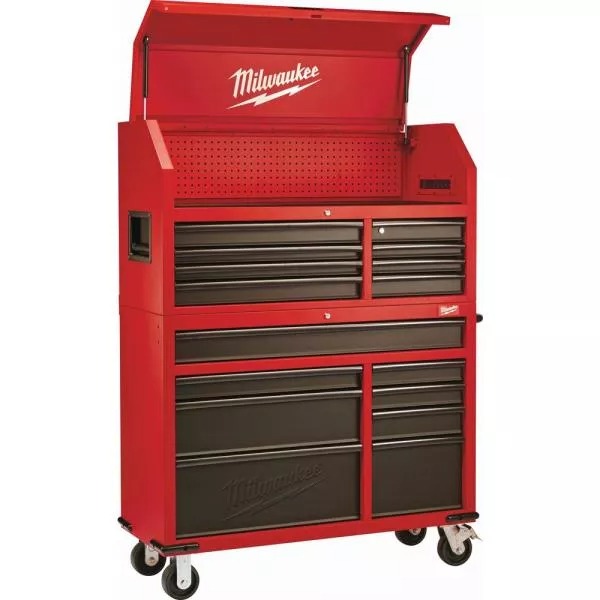 46 IN. 16-DRAWER STEEL TOOL CHEST UND ROLLING CABINET SET, TEXTURED RED UND BLACK MATTE