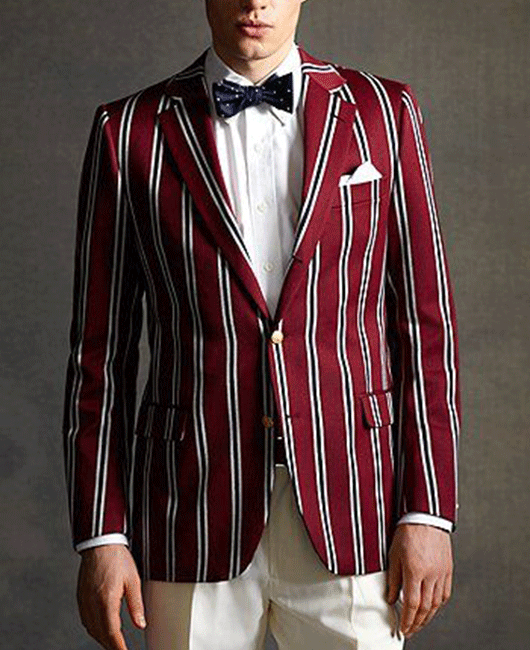 Classic Vertical Stripe Notch Lapel Two Button Blazer