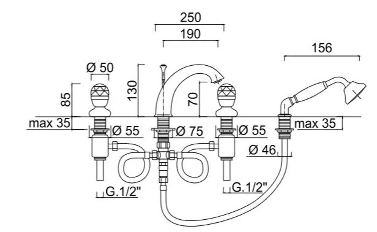Luxury bathtub fittings set 4-hole combination silver - bathroom bathtub fittings with Swarovski crystal glass