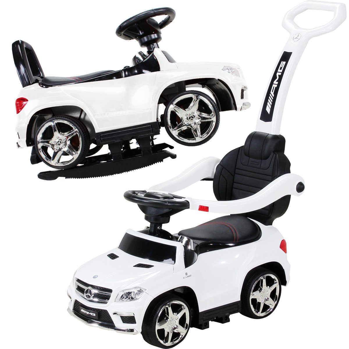 Actionbikes Motors Rutscherauto Mercedes Benz GL 63 AMG Rutschauto inkl. Schiebestange, (Kinder Elektro Auto ab 1 Jahr elektrisch - Schaukelfunktion - Trittbretter, 1-tlg., 6V Batterie - MP3 - Bluetooth - Soundmodul - LED - EVA-Reifen), Kinder Fahrze