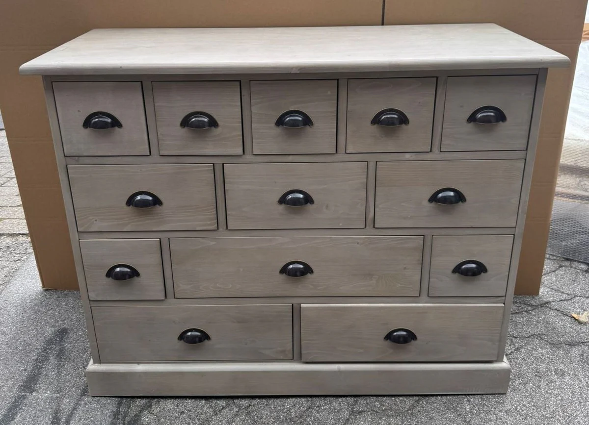 Country house style solid wood chest of drawers with 13 drawers gray 120 cm