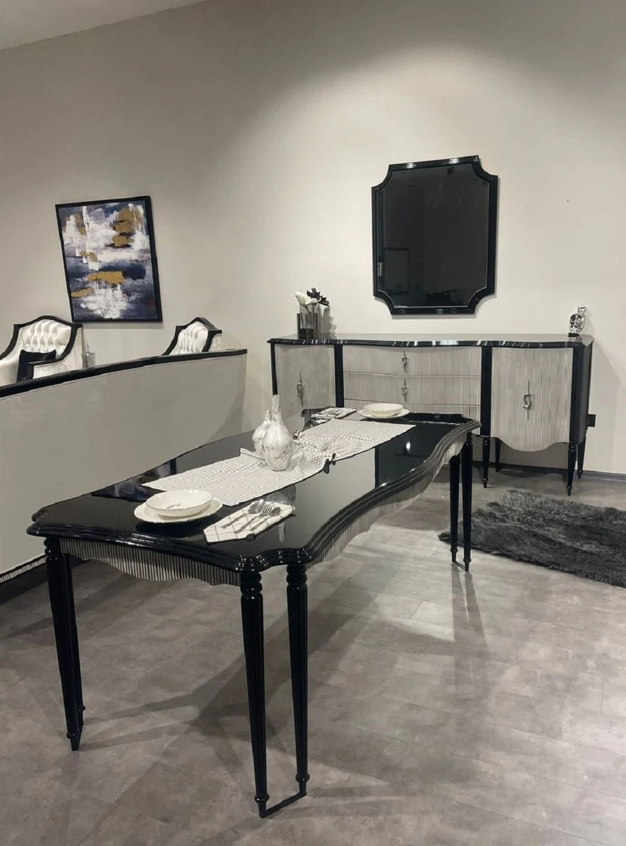 Luxury baroque dining table with 8 table legs black / gray - magnificent baroque style kitchen table - luxury dining room furniture in baroque style - baroque dining room furniture - baroque furnishings