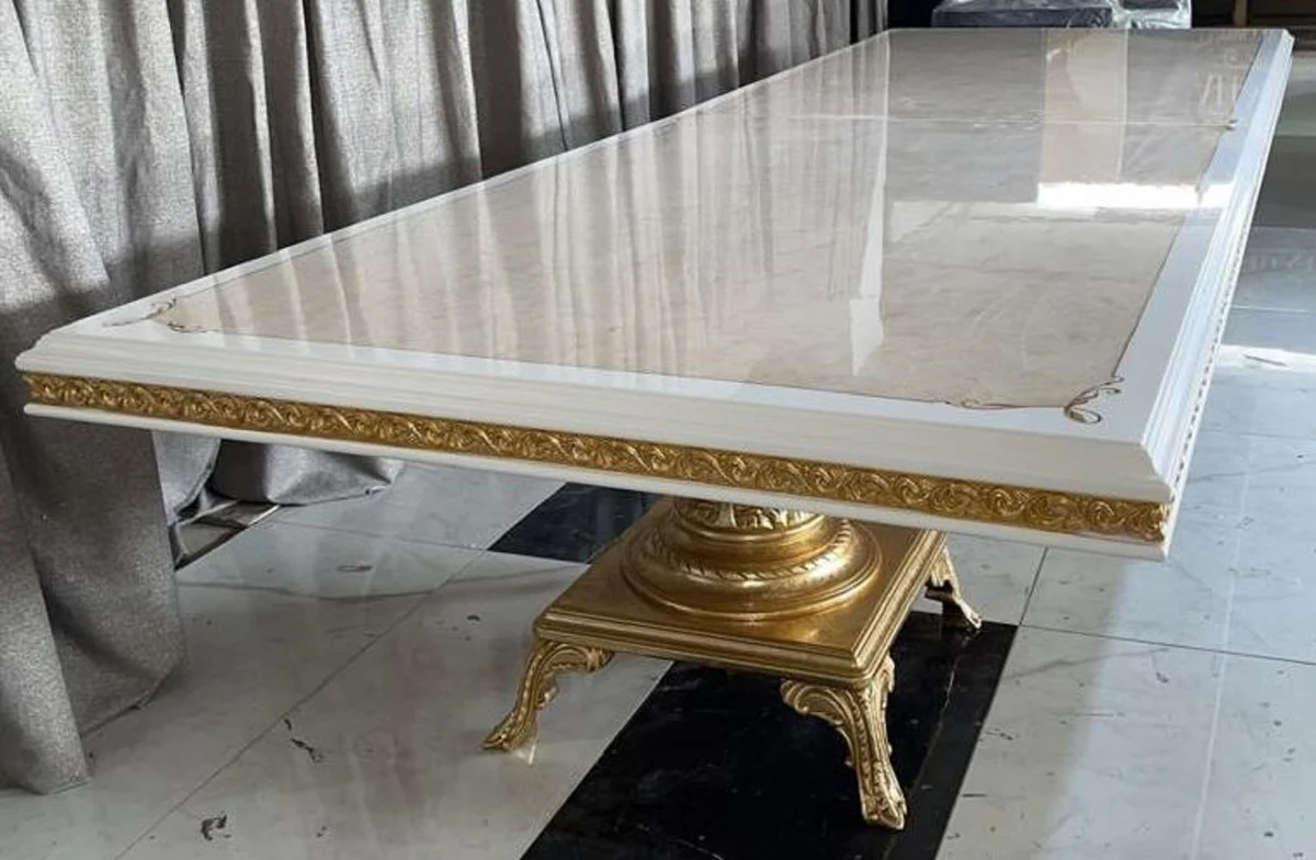 Luxury Baroque Dining Table Cream / White / Gold 700 cm - Huge Solid Wood Dining Room Table - Dining Room Furniture in Baroque Style - Baroque Furniture - Baroque Furnishings - Noble & Magnificent