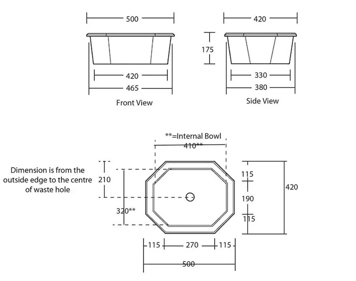 Luxury insert washbasin white 50 x 41.5 x H. 17.5 cm - ceramic washbasin for insertion - luxury quality - Art Nouveau Art Deco