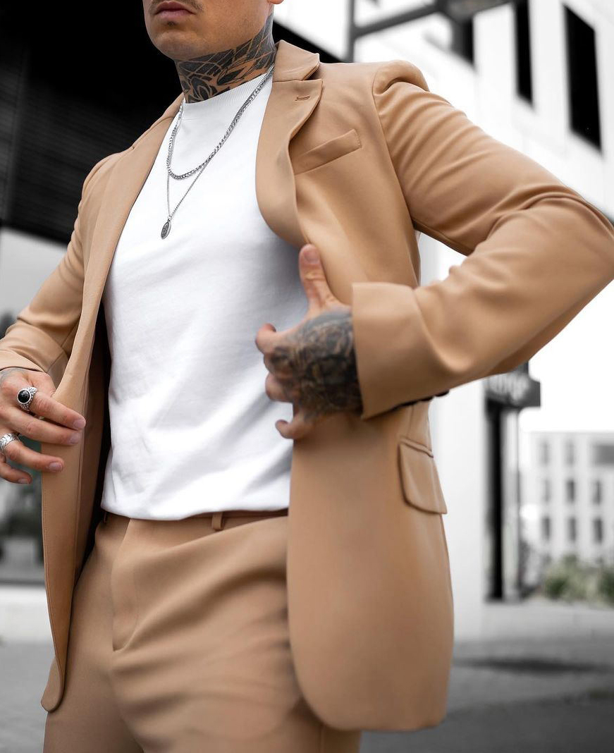 Casual Plain Notch Lapel Button Pockets Blazer & Pants 2Pcs Set