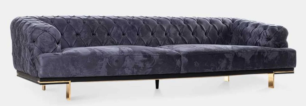Luxury Chesterfield 3-seater sofa purple / black / gold 250 x 100 x H. 65 cm - living room sofa - hotel sofa - living room furniture - Chesterfield furniture - luxury furniture - luxury furnishings