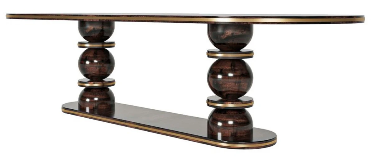 Luxury dining table dark brown / brass 240 x 110 x H. 76 cm - Oval solid wood dining room table - Dining room furniture - Luxury furniture