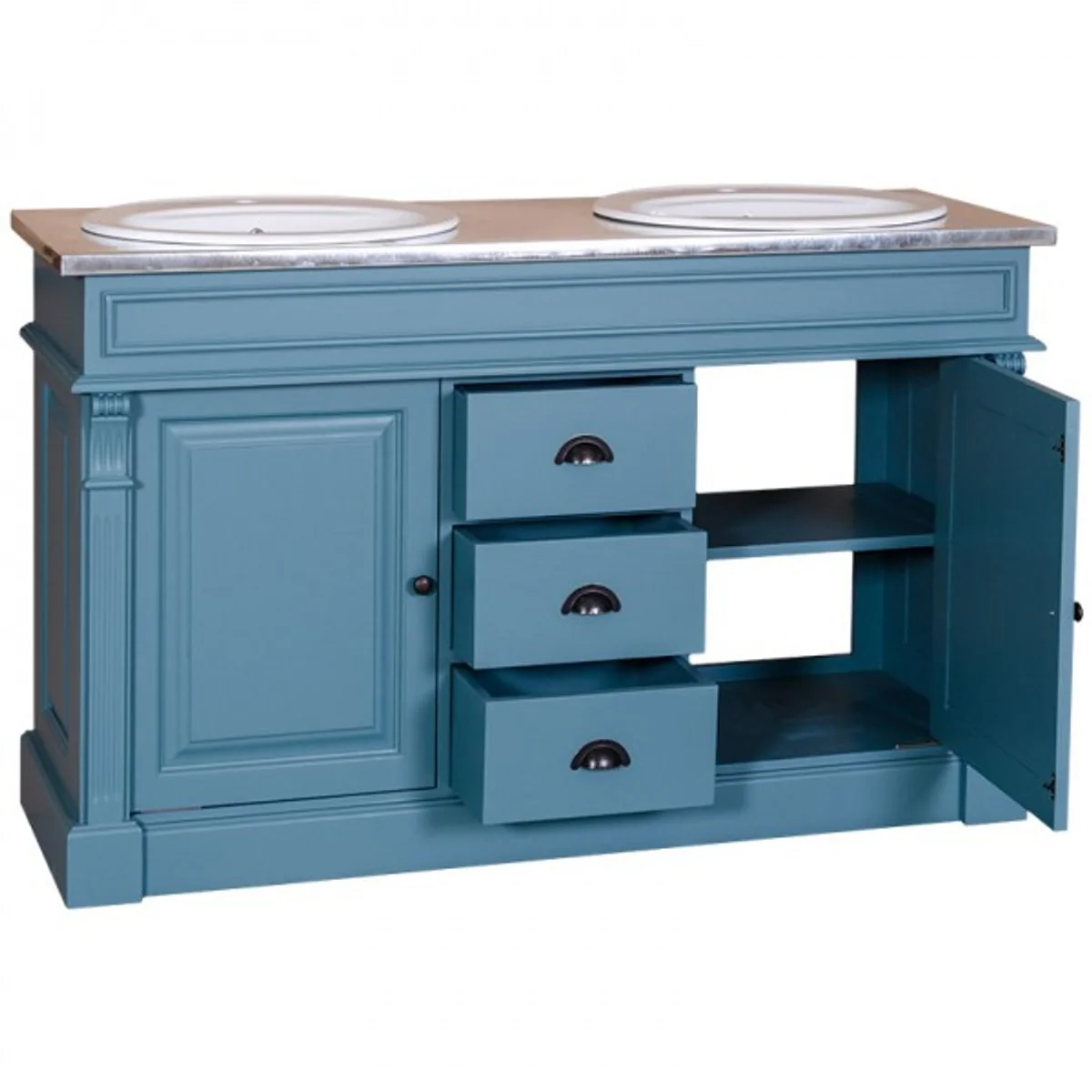 Country house style wash cabinet vanity unit including 2 sinks with drawers and cabinet doors Nice - bathroom cabinet solid wood