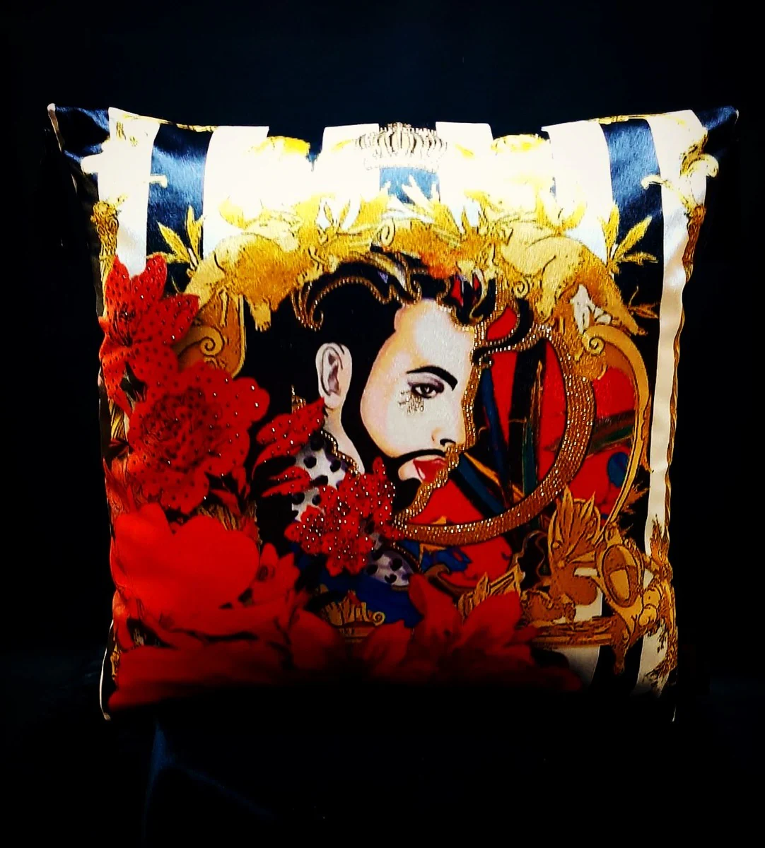 Harald Glööckler designer decorative cushion Pompöös by Face with rhinestones - Art Collection -
