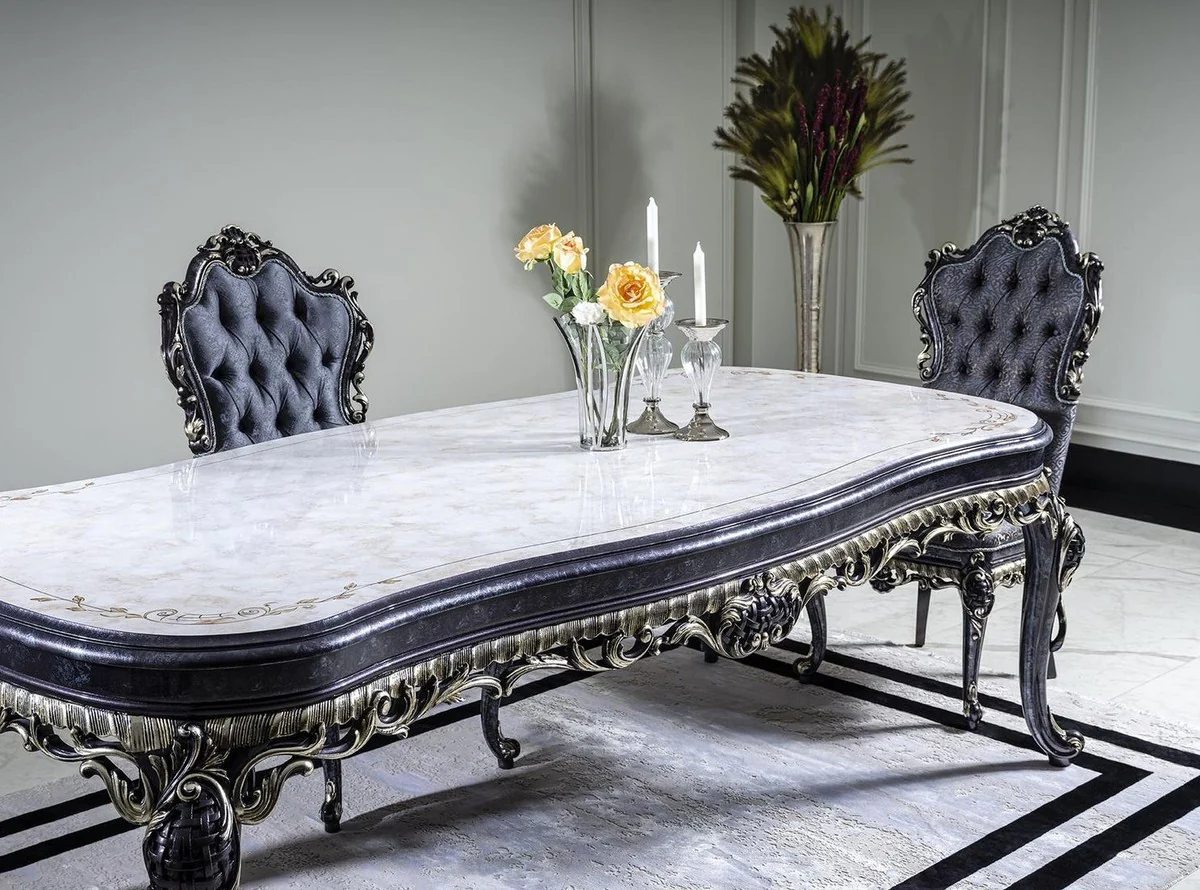 Luxury Baroque Dining Table White / Blue / Gold - Handcrafted Solid Wood Dining Room Table - Baroque Dining Room Furniture - Noble & Magnificent