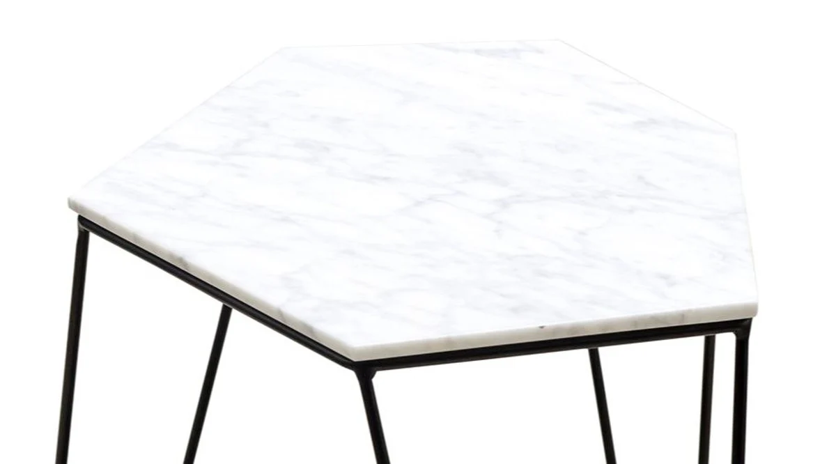 Designer coffee table white / black 64 x 48 x H. 40 cm - luxury living room table with marble top