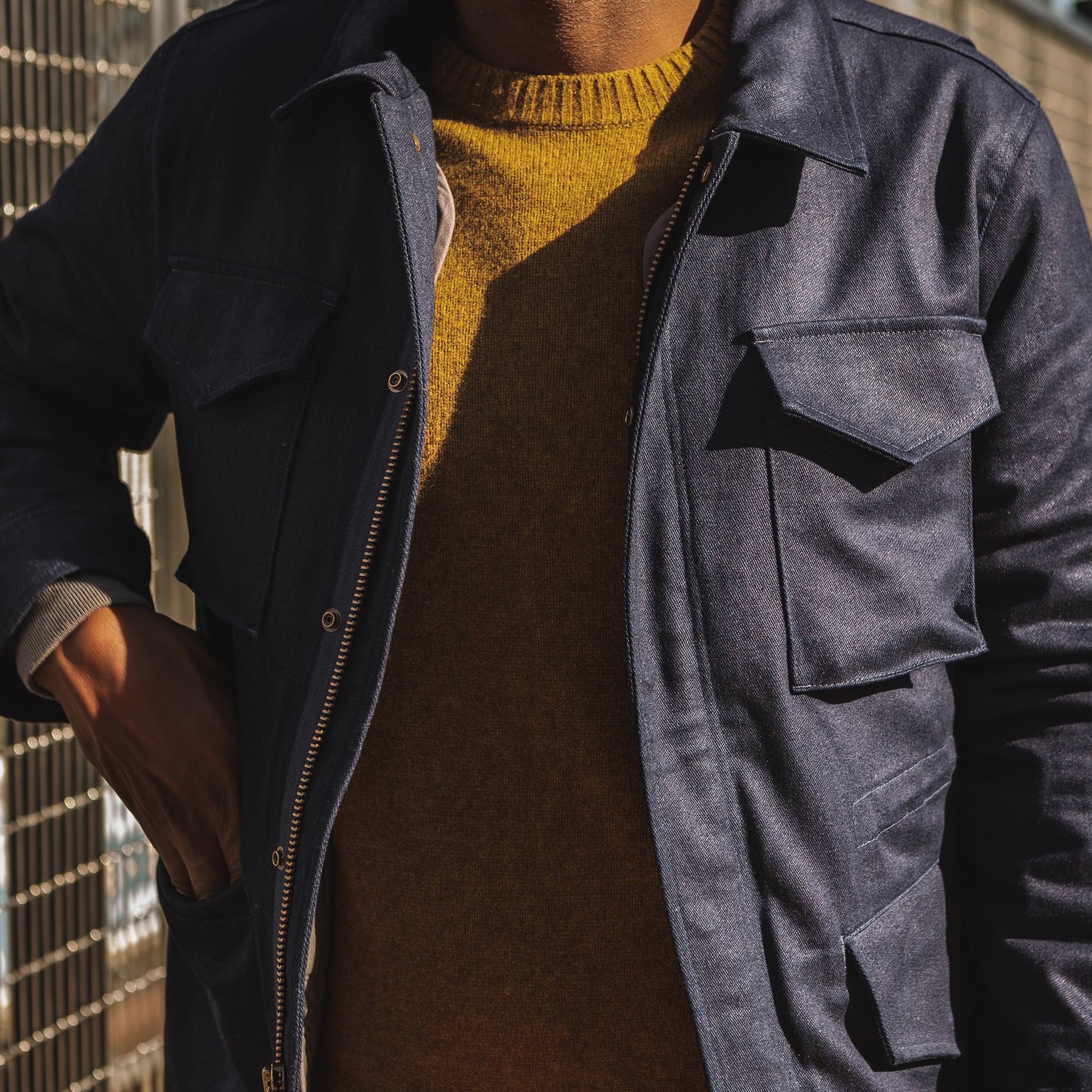 The Taylor Stitch x Alpha Industries M-51 in Indigo Reverse Sateen