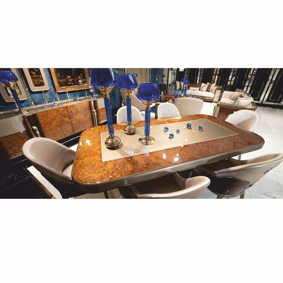 Luxury dining table brown / gold / gray 240 cm - dining room furniture