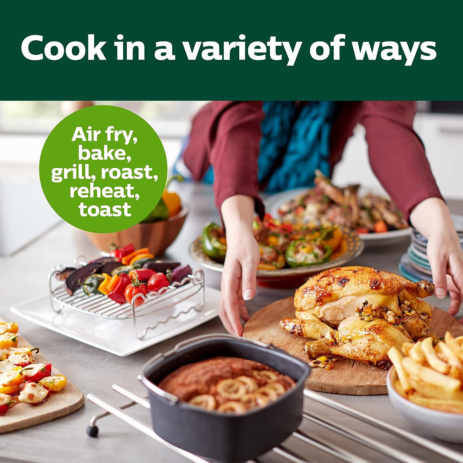 PHILIPS Essential Connected XL 2.65lb/6.2L Capacity Digital Airfryer mit Rapid Air Technology, Wi-Fi Connected (Kitchen+ App), Alexa Kompatibel, Black- HD9280/91, Compact