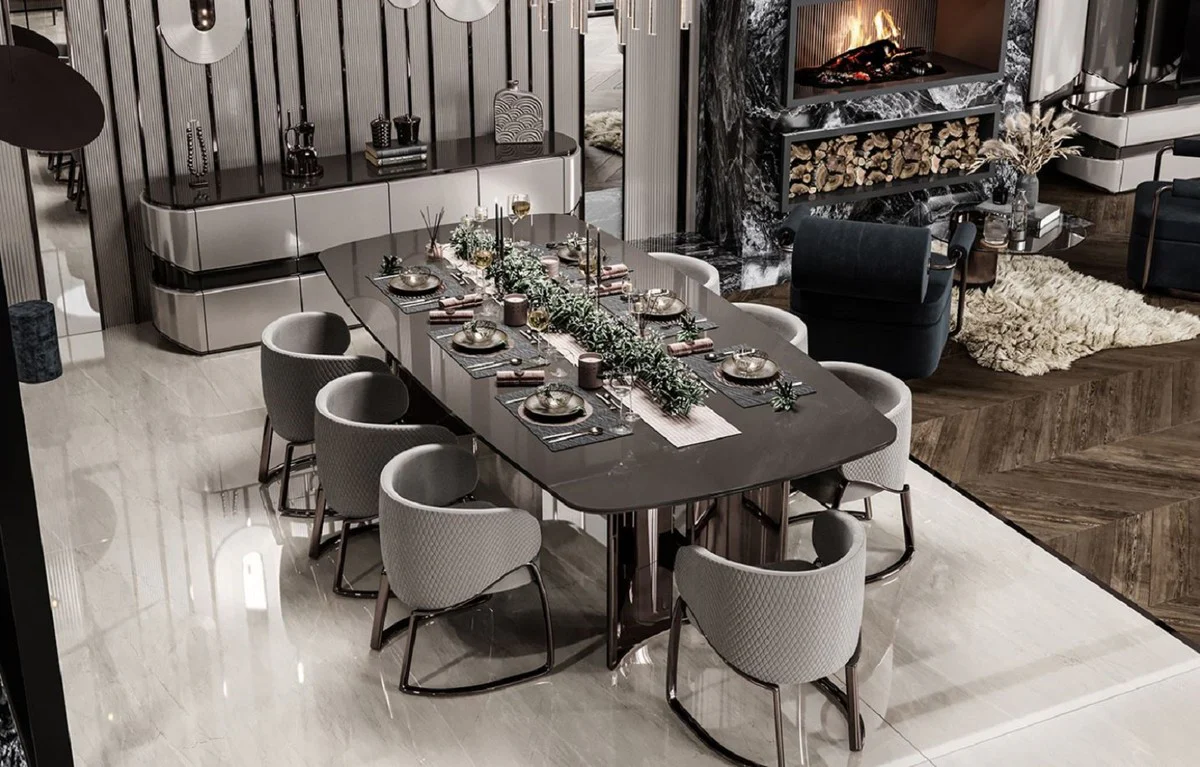 Luxury dining table gray / bronze 240.5 x 112 x H. 76 cm - Rectangular luxury kitchen table - Dining room furniture - Luxury furniture