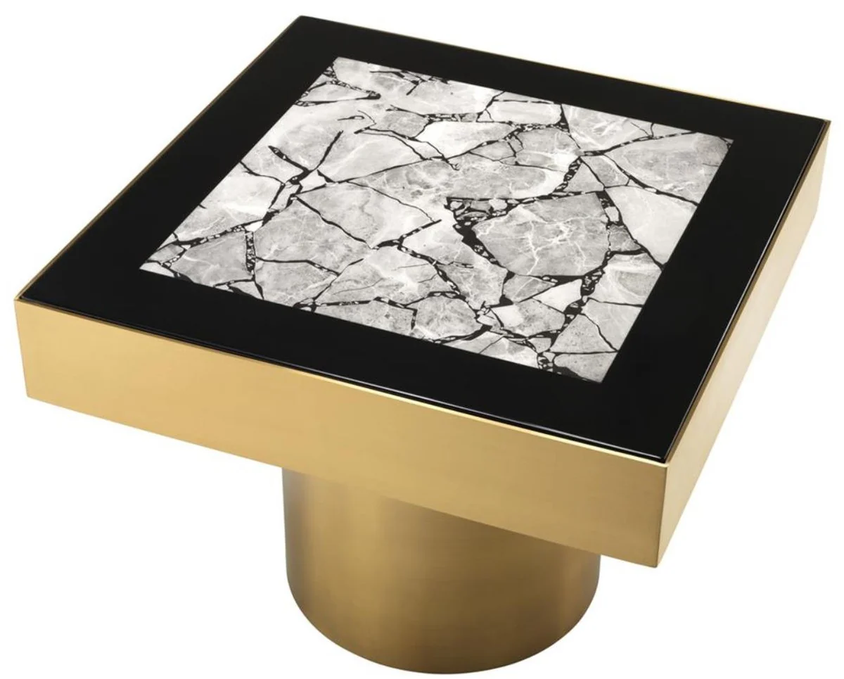 Luxury stainless steel side table with artificial marble top brass color / high gloss black / gray 65 x 65 x H. 50 cm - designer living room furniture