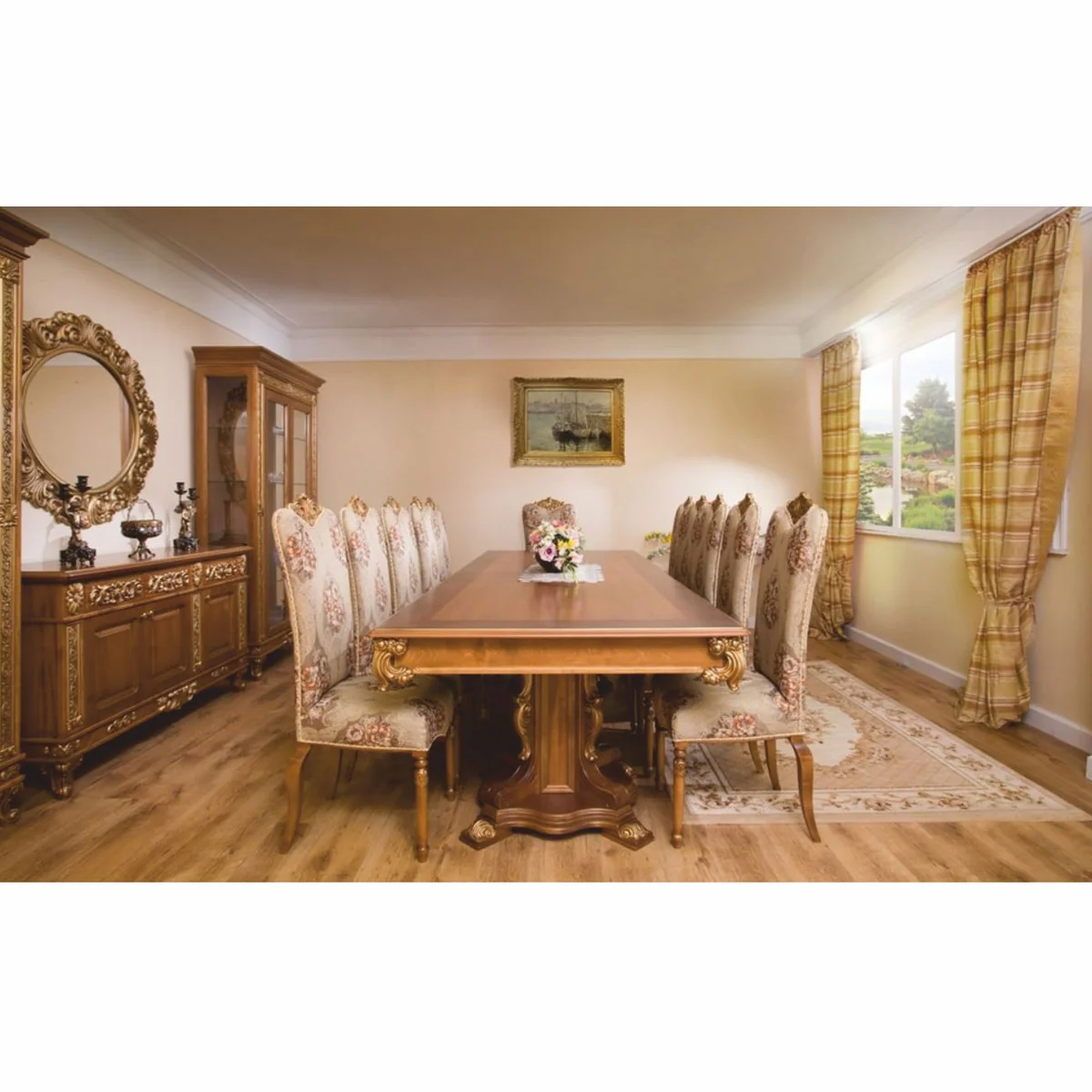 Luxury Baroque Dining Table Brown / Gold 310 cm - Baroque Dining Room Furniture