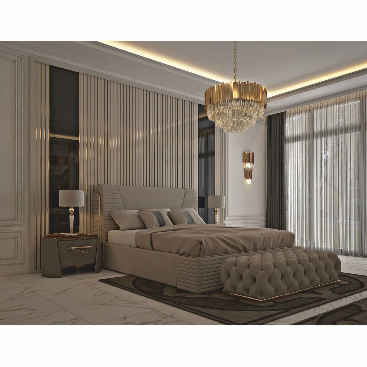 Luxury double bed gray / gold - hotel & bedroom interior