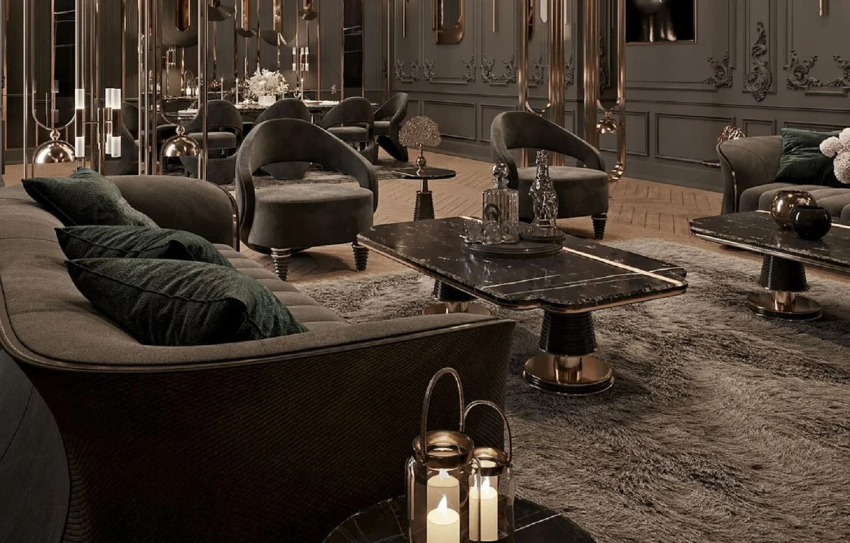 Luxury coffee table black / gold 150 x 80 x H. 42.5 cm - living room table with artificial marble table top - luxury living room furniture - hotel furniture - luxury furnishings - hotel furnishings