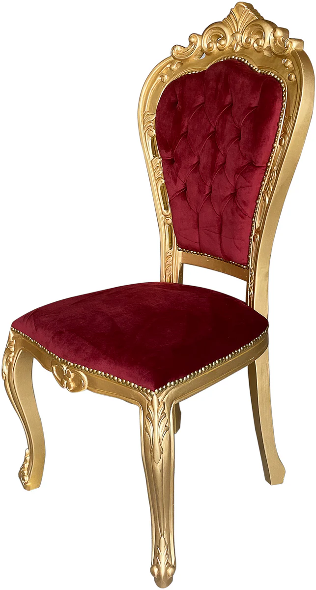 Luxury baroque dining room chair burgundy red / gold - handmade antique style chair with elegant velvet fabric - dining room furniture in baroque style