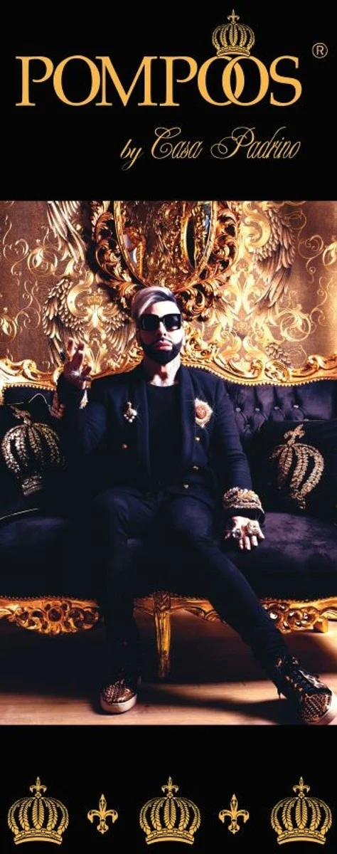 Pompöös by Luxury Baroque Dining Room Chair Faux Fur Black / Gold Crown with Glitter Stones - Pompöös Baroque Chair designed by Harald Glööckler