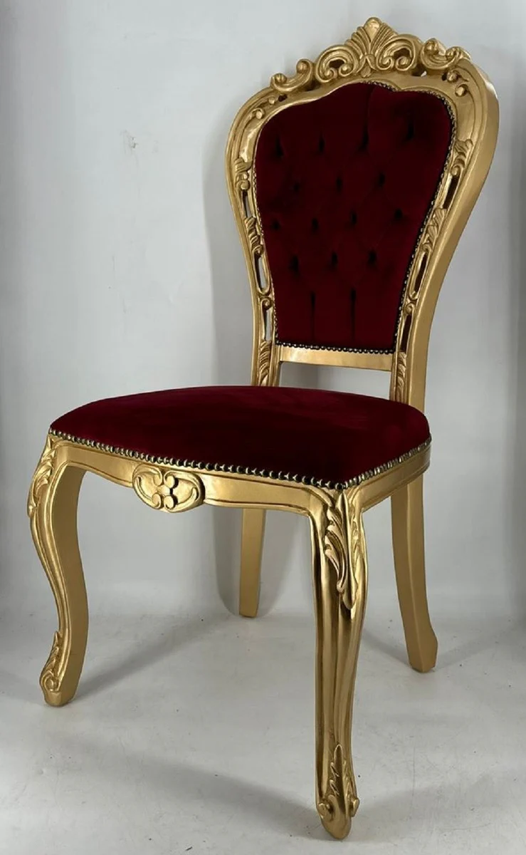 Luxury baroque dining room chair burgundy red / gold H. 105 cm - dining room furniture in the baroque style