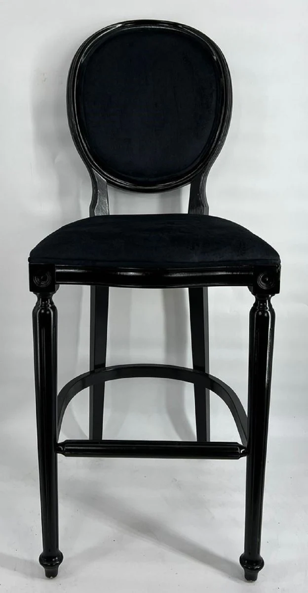 Baroque bar chair black - handmade solid wood bar stool with elegant velvet fabric - baroque bar furniture - noble and magnificent