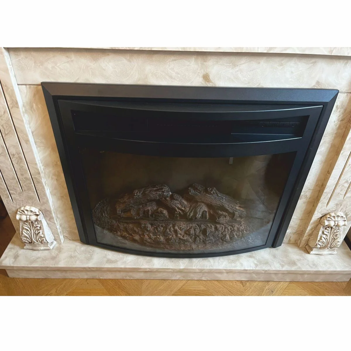 Luxury baroque electric fireplace with remote control cream 118 x 32 x H. 96.5 cm