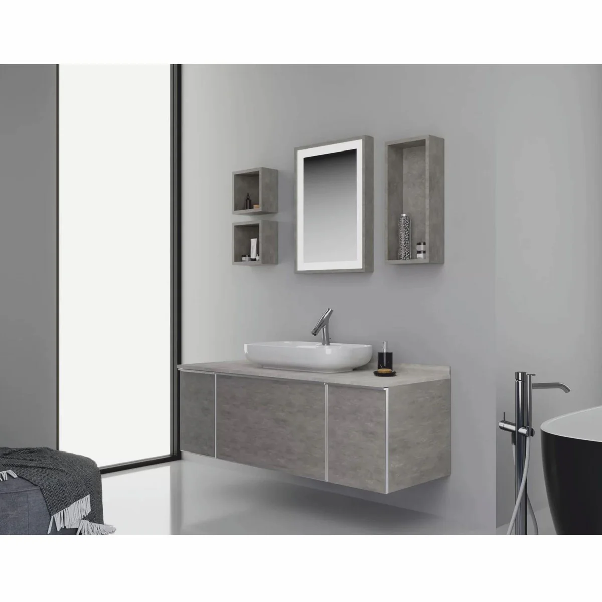 Luxury bathroom set gray / silver 142 cm - bathroom furniture