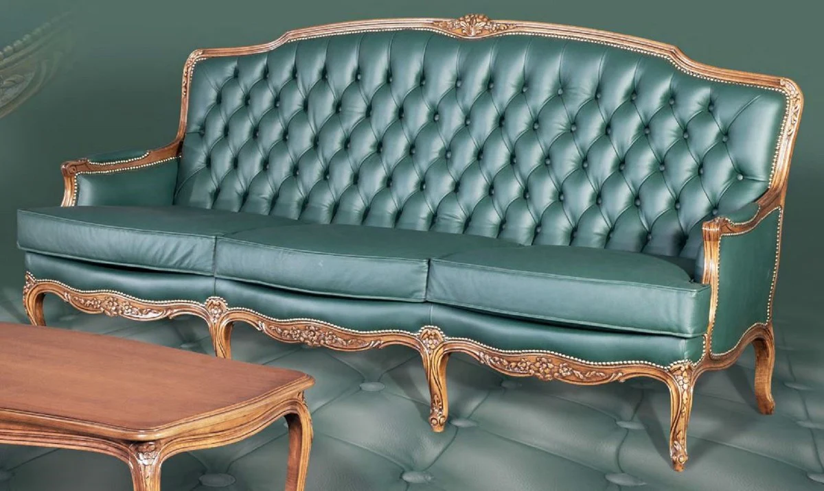 Luxury Baroque Leather Sofa Green / Brown - Elegant Living Room Sofa with High-Quality Genuine Leather - Baroque Living Room & Hotel Furniture - Luxury Quality - Made in Italy