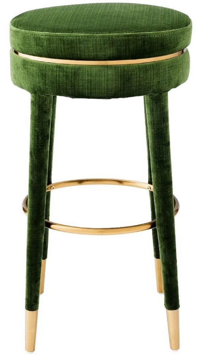 Luxury bar stool green / brass Ø 41 x H. 78 cm - Round velvet stool - Luxury furniture