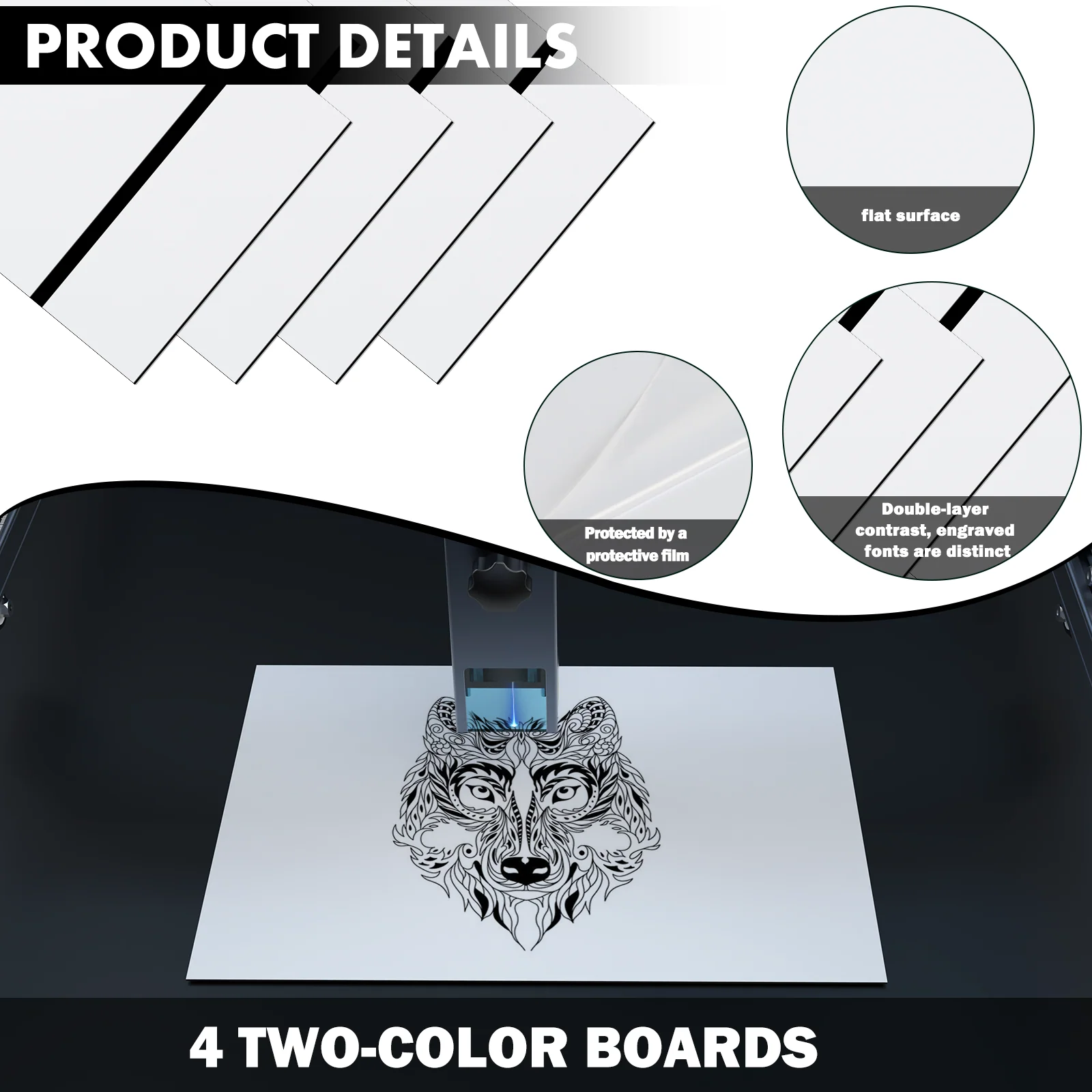 1.3mm White to Black Two-Tone Acrylic Sheet (4pcs)