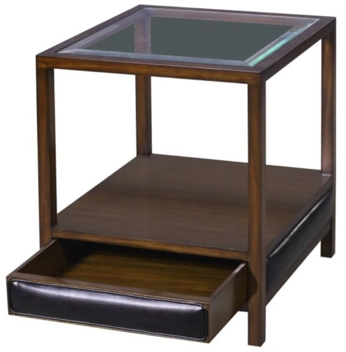 Luxury mahogany side table brown / black 52 x 52 x H. 64 cm - living room side table with glass top and drawer