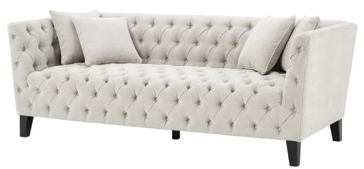 Luxury Chesterfield living room sofa with 4 cushions sand / black 217 x 92 x H. 78 cm - Luxury Furniture