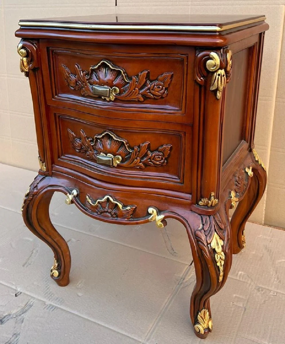 Luxury Baroque chest of drawers brown / gold - Magnificent Baroque bedside table with 2 drawers - Luxury bedroom furniture in Baroque style - Baroque furniture - Baroque furnishings