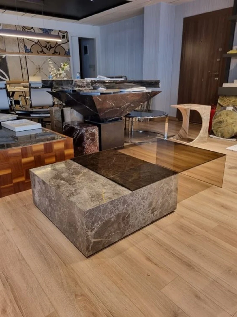Luxury marble coffee table with glass top gray 150 cm