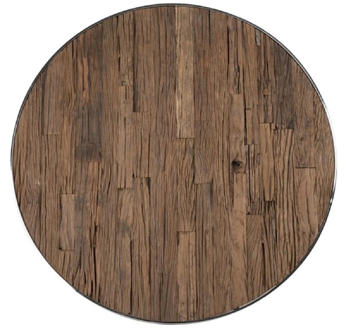 Luxury dining table silver / brown Ø 140 x H. 75 cm - Round stainless steel kitchen table with solid wood table top and glass top - Dining room furniture - Luxury furniture - Luxury furnishings