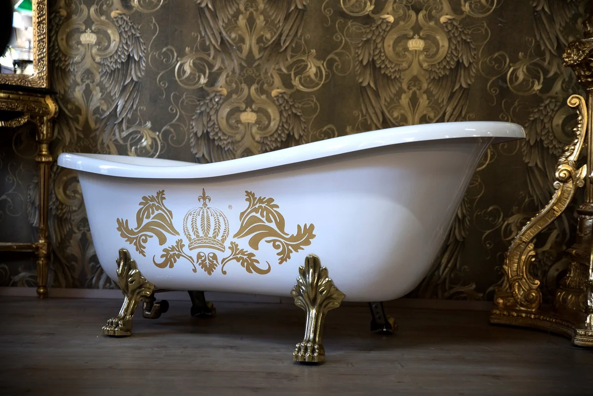 Pompöös by Luxus bathtub deluxe freestanding by Harald Glööckler white / gold / white 1695mm with gold-colored lion feet