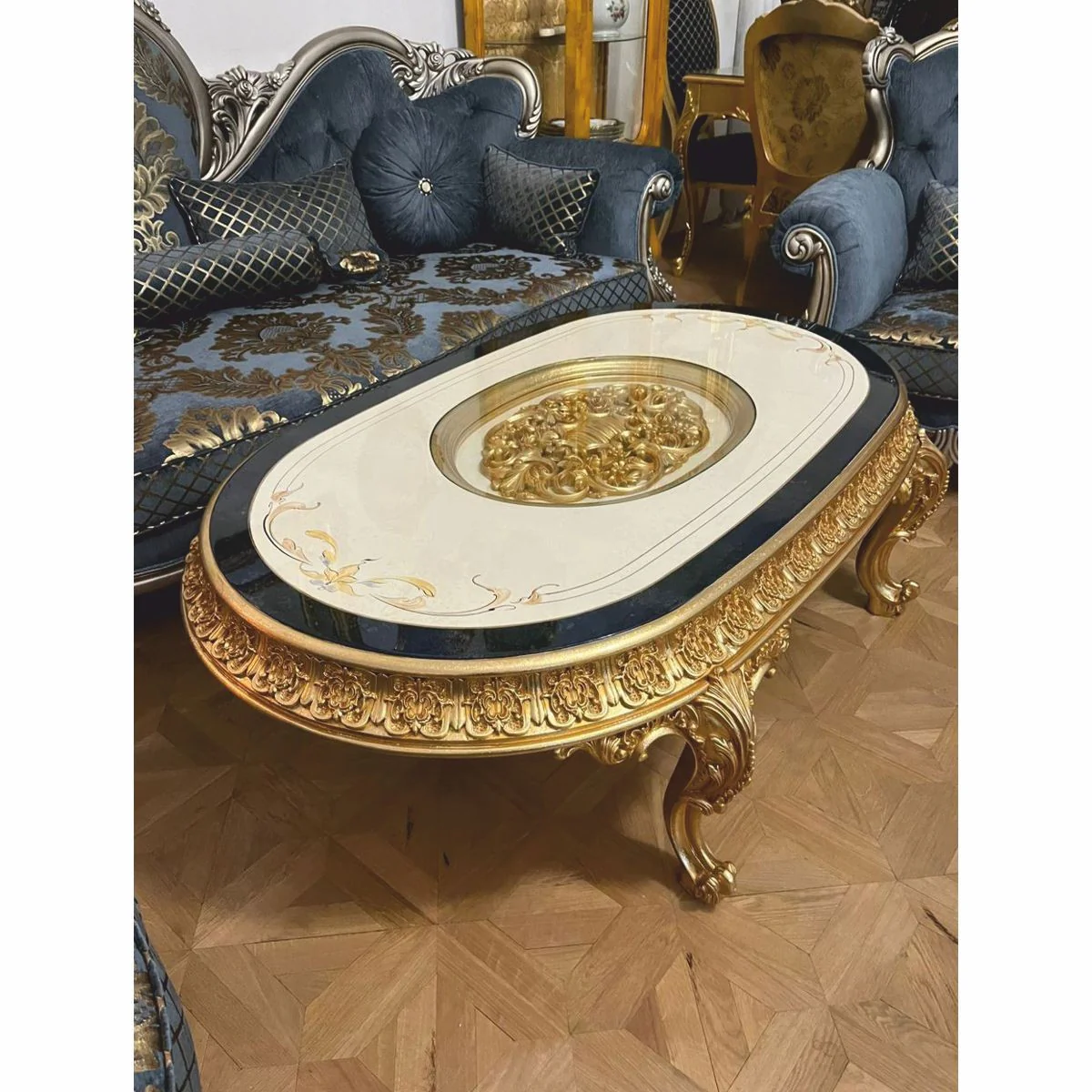 Luxury Baroque Living Room Furniture Set Blue / Gold / Silver - Baroque Style Furniture