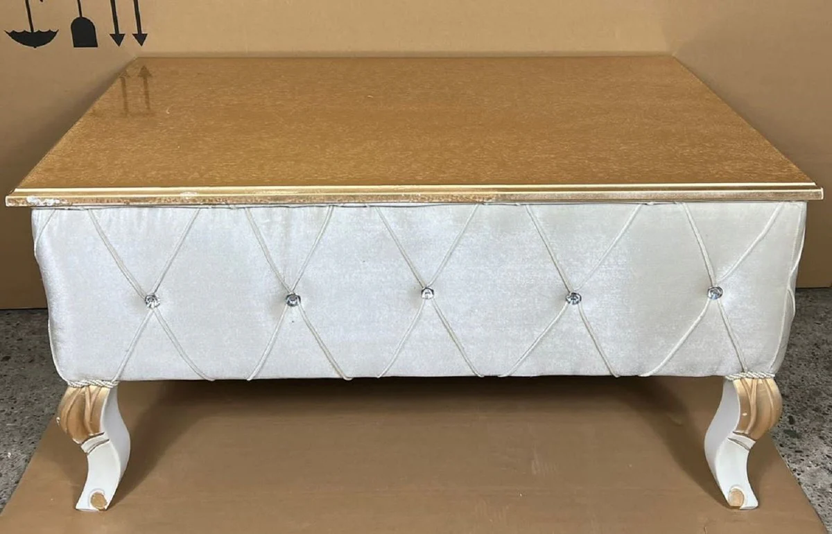 Luxury baroque coffee table gold / silver / white / gold - baroque style solid wood living room table with glittering stones - baroque furniture - luxury furniture in baroque style - noble and magnificent