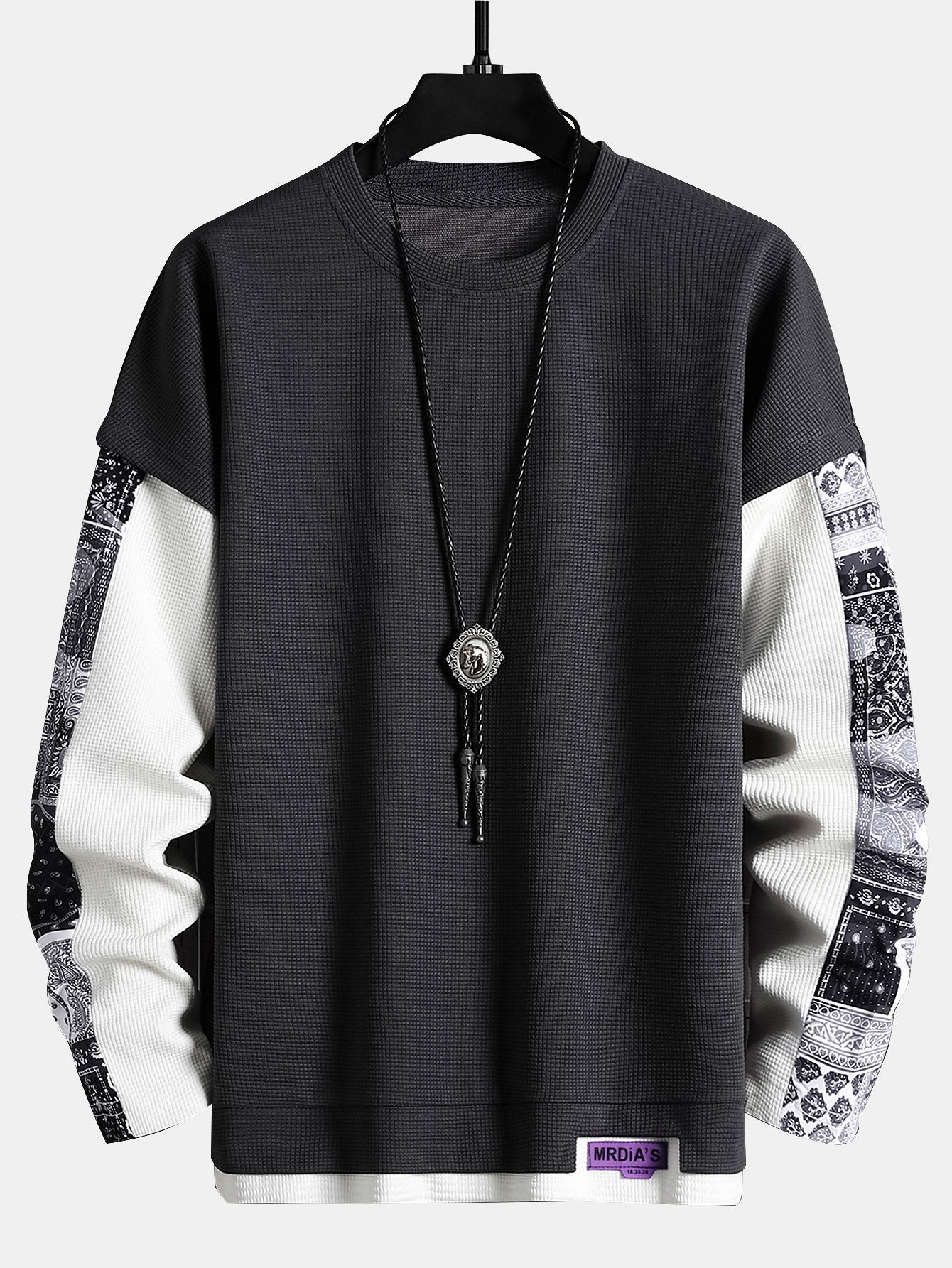 Paisley Print Double Layer Waffle Sweatshirt