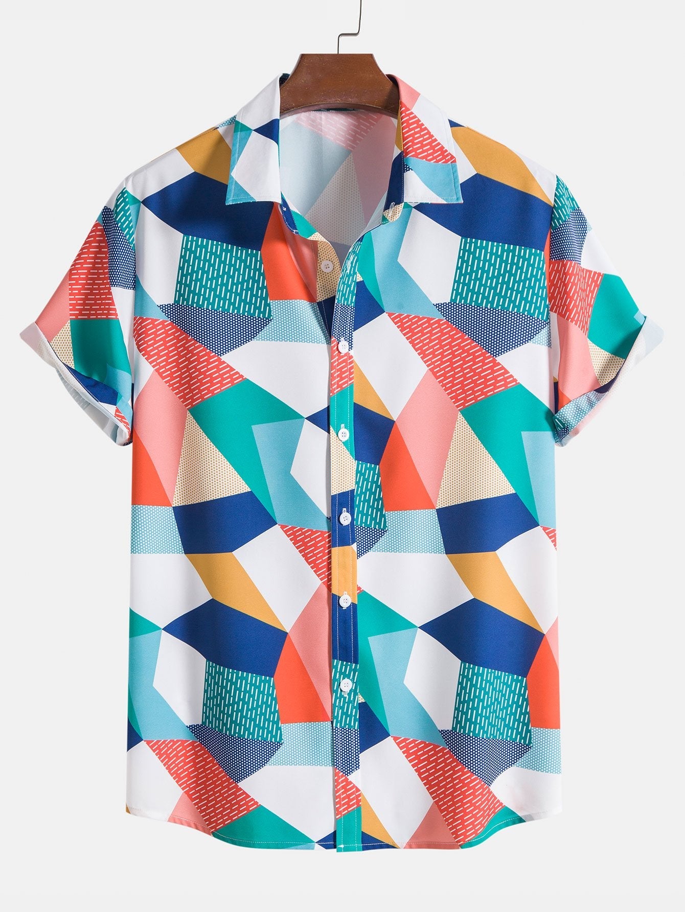 Color Block Geometric Print Shirt & Swim Shorts