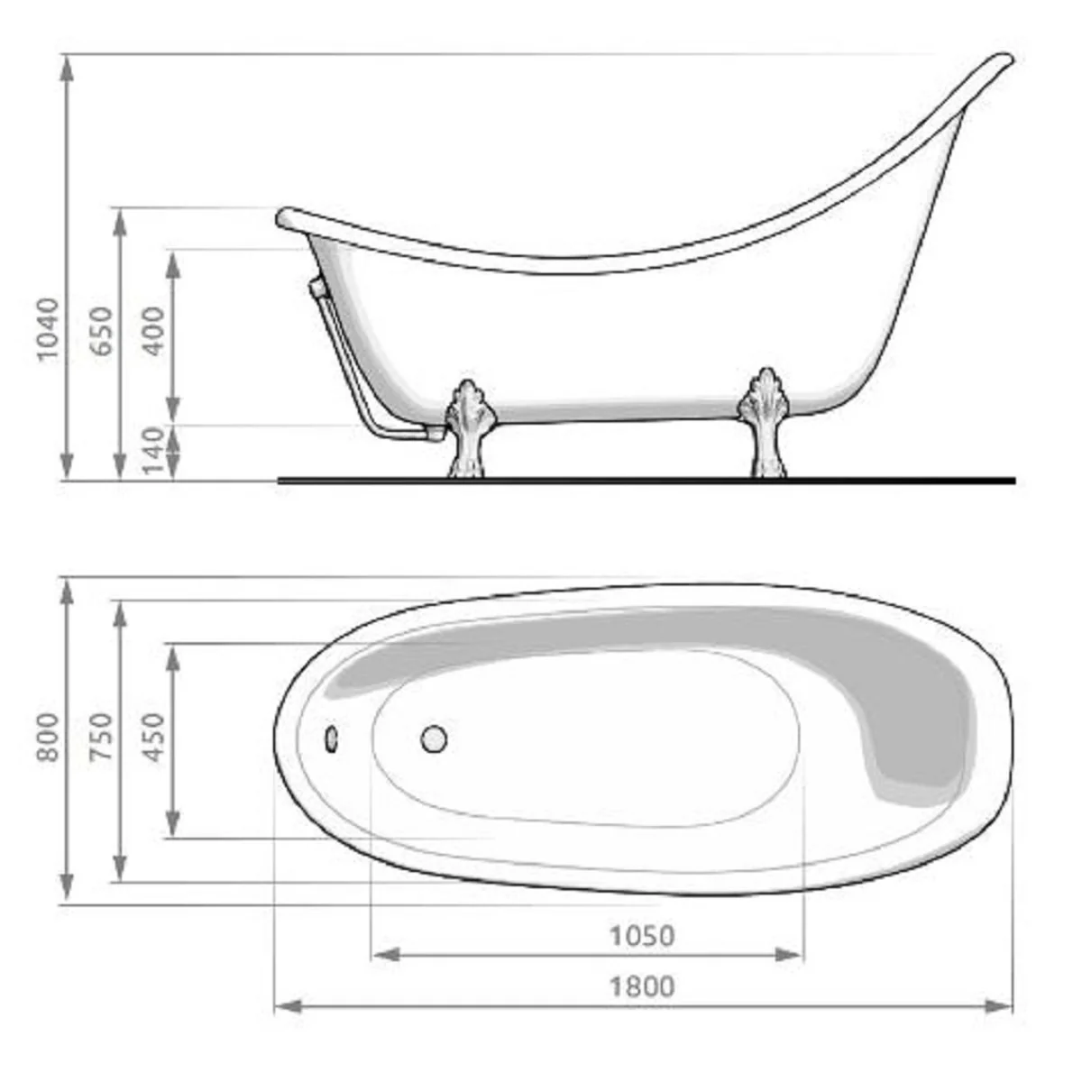 Art Nouveau Bathtub Purple / White / Gold 180 cm - Freestanding Retro Style Bathtub