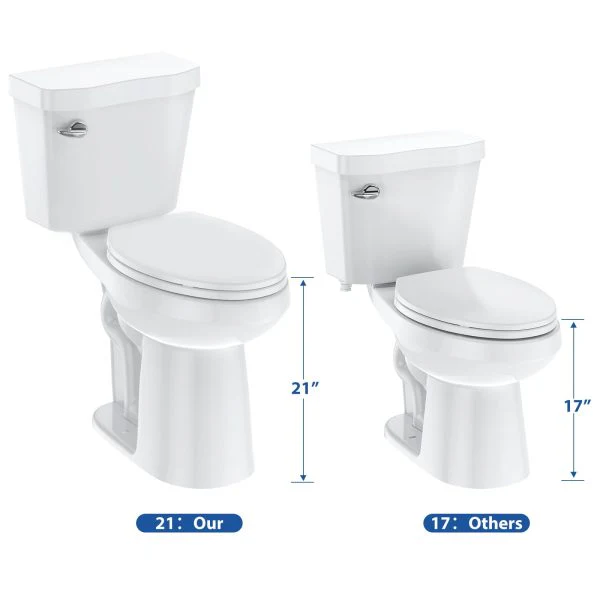 21Toilet, Elongated Toilets for Bathrooms, Two-Piece Toilet with Soft Close Seat, 1.28 Siphonic Flush Toilet with Universal Height ADA Cotton White
