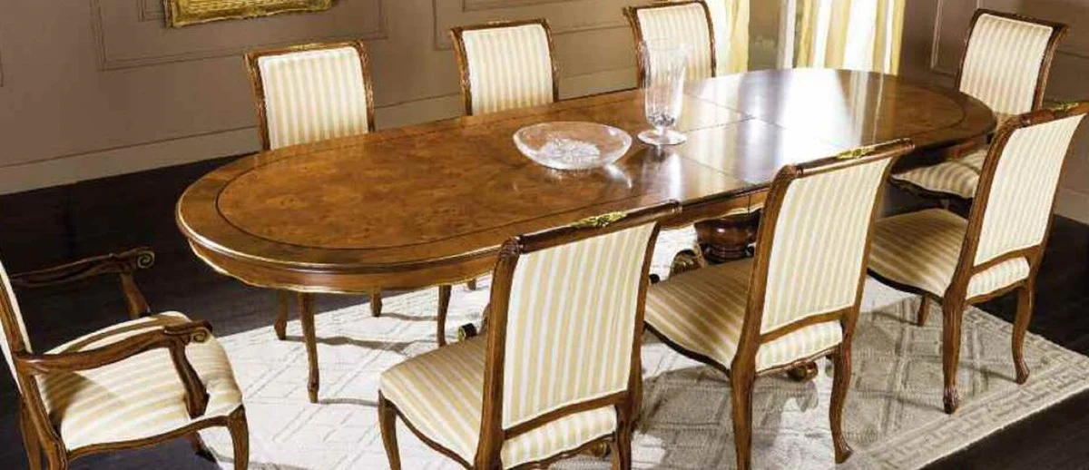 Luxury Baroque Dining Table Brown / Gold - Oval Extendable Solid Wood Dining Room Table in Baroque Style - Baroque Dining Room Furniture - Luxury Quality - Made in Italy