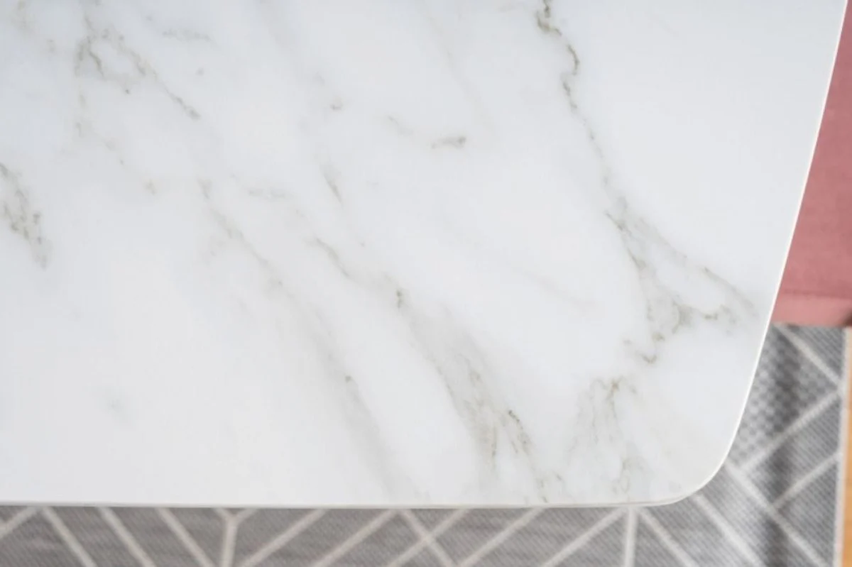 Luxury dining table white / matt white / silver 160-210 x 90 x H. 76 cm - Modern extendable dining room table with ceramic tops in marble look - Dining room furniture