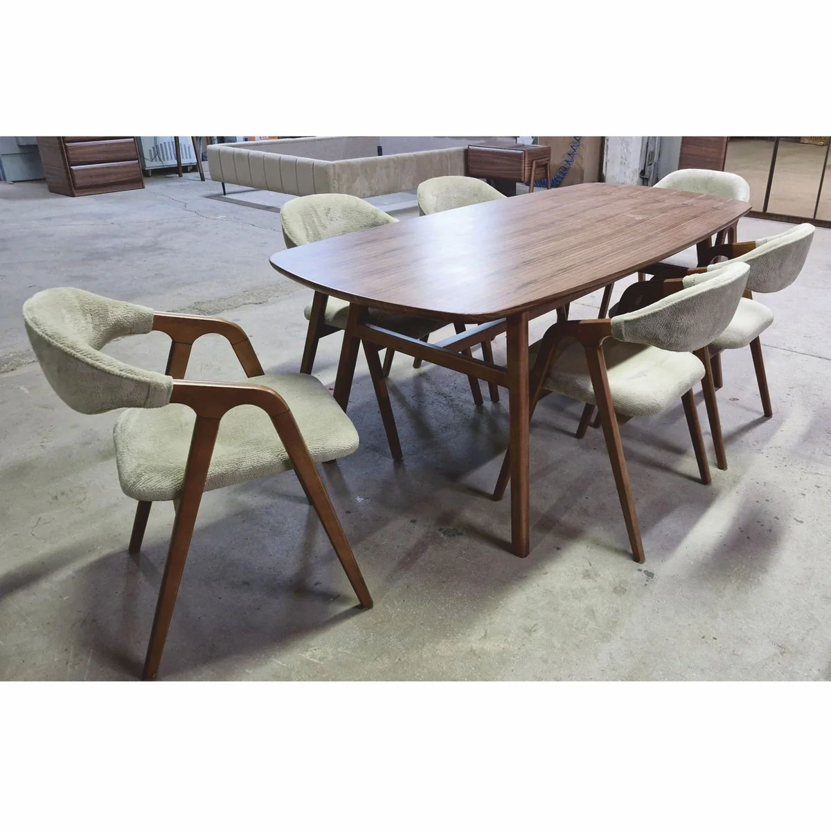 Luxury dining room set brown / gray - 1 dining table and 6 dining chairs with armrests