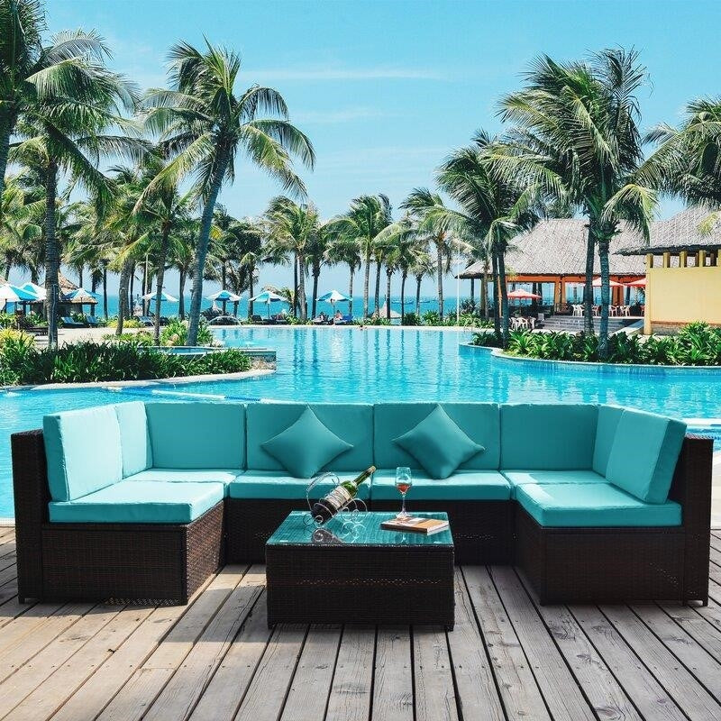 Sondra Wicker/Rattan 6-person seating group with cushions