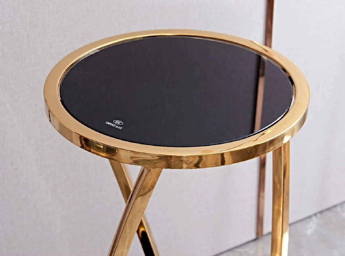 Luxury side table gold / black Ø 35 x H. 50 cm - Round stainless steel flower table with tinted glass tops - Living room furniture - Luxury furniture
