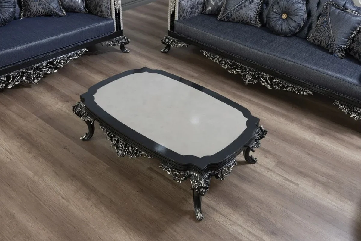 Luxury Baroque Coffee Table Gray / Black / Silver - Handcrafted Solid Wood Living Room Table - Magnificent Solid Wood Living Room Furniture in Baroque Style
